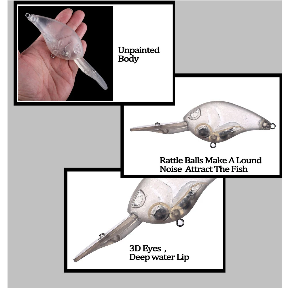 Chan'sHuang-Cebo en blanco sin pintar, 5 piezas, 155MM, 46G, sonajero flotante para aguas profundas, Angry Crankbait, señuelo de pesca Artificial hecho a mano - imagen 5
