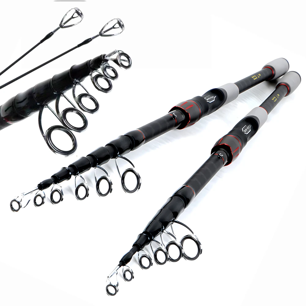 Ghotda-caña de pescar con señuelo giratorio, Mini caña telescópica de carbono, 1,8/2,1/2,4/2,7/3,0 m, peso del cebo de acción de 8-18g - imagen 5