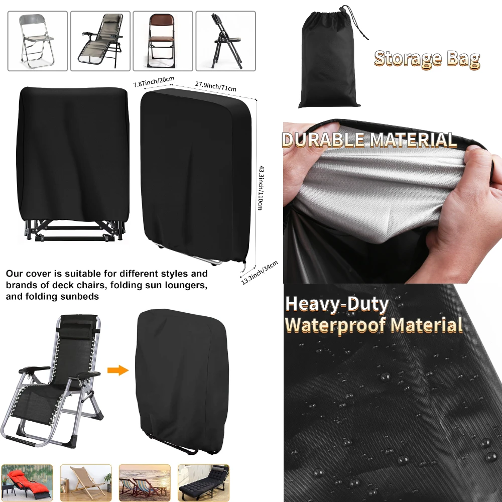 Funda para silla de jardín Oxford 210D, Protector de muebles impermeable a prueba de polvo, funda para silla de banco/apilamiento/plegable, funda para asiento de Patio, funda para lluvia - imagen 5