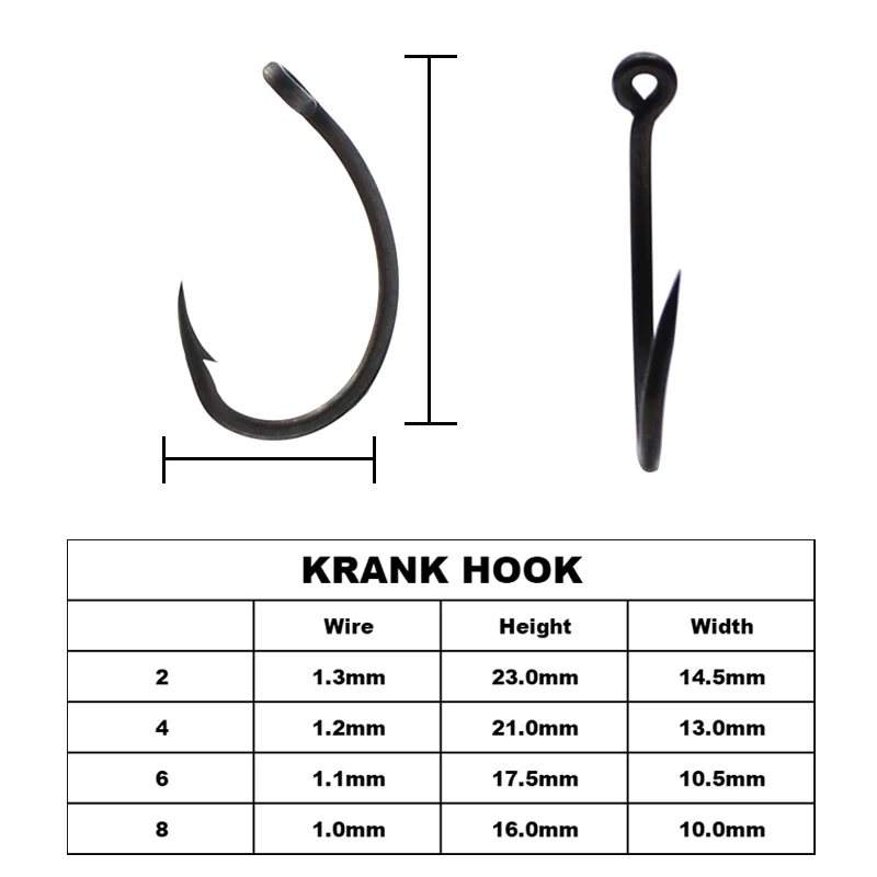 Un gancho negro con una etiqueta blanca que dice Krank Hook y una regla