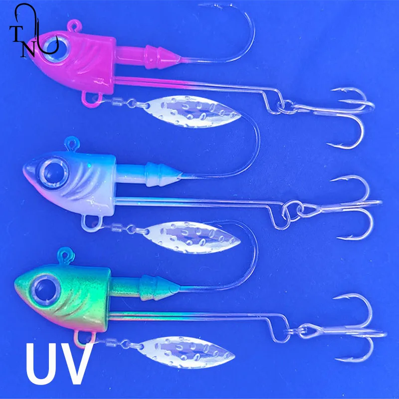 TN68 10G - 40G anzuelo con cabeza de pez VIB Spinner cebos anzuelo de gusano señuelos de Jigging de Metal con anzuelos triples para perca y lubina - imagen 2