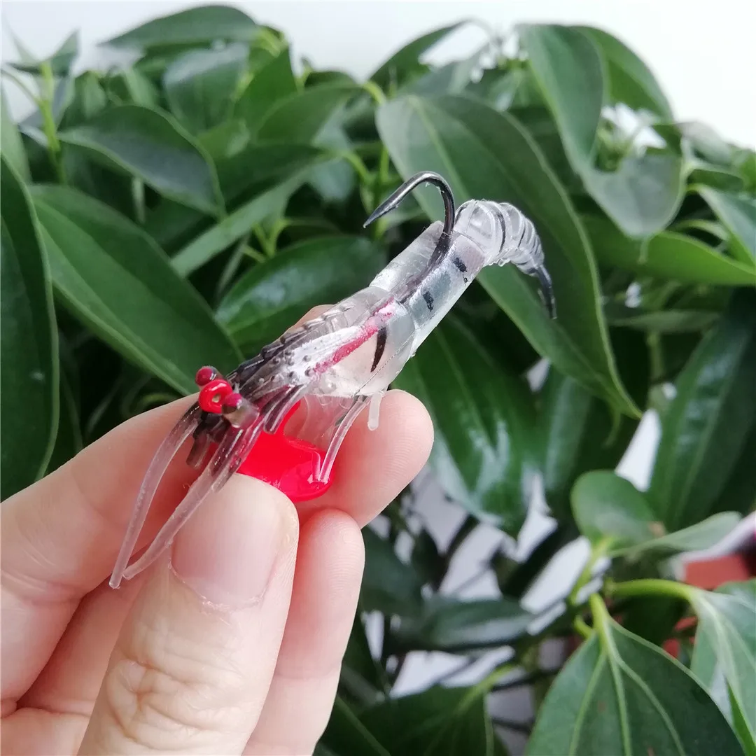 10 Uds ojos luminosos cebos de camarones de silicona 12,7g señuelos de gambas suaves biónicos cabeza de plantilla de Metal hundimiento Swimbait Wobbler anzuelo de Jigging - imagen 5