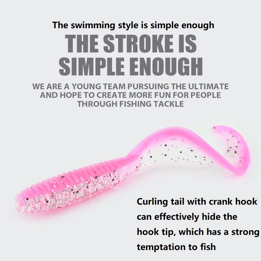 10 unids/lote cebo suave en espiral de dos colores 70mm/2,7g sabor a camarón plantilla Artificial Wobblers silicona Swimbait carpa aparejos de pesca de lubina - imagen 3