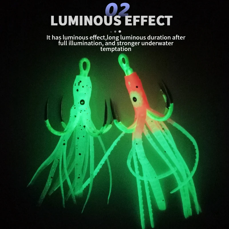 OBSESSION HK033 10 unids/caja anzuelo de calamar de pulpo brillante brillante faldas de silicona suave señuelo de agua salada anzuelos de pesca de calamar de acero al carbono - imagen 5