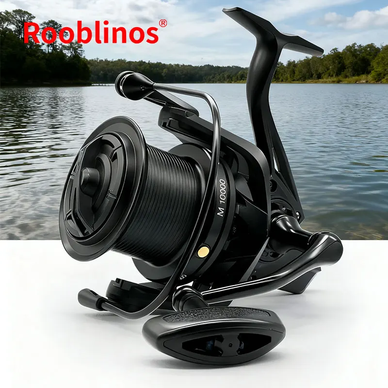 Carrete de carpa ROOBLINOS M negro de agua dulce 8000-14000 4,8:1 relación de engranaje carrete de pesca carrete giratorio de Metal