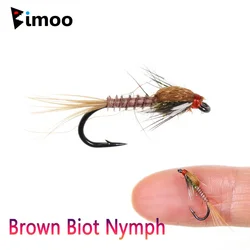 Bimoo 6PCS # 14 marrón Biot ninfa Grizzly Hackle Emergers cebo de insecto de púas artificiales para trucha Grayling perca Señuelos de pesca