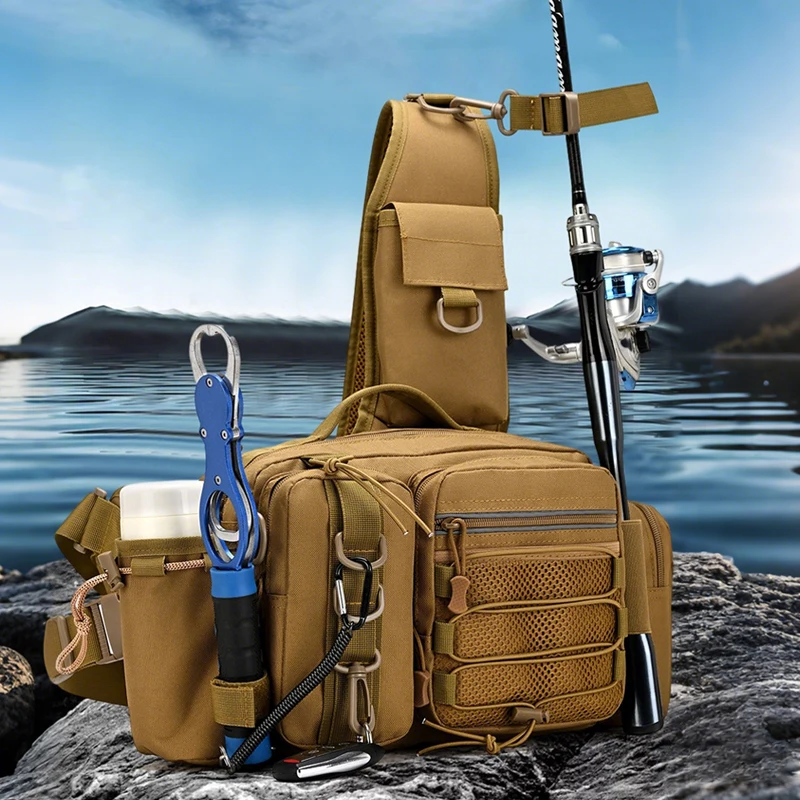 Mochila táctica de pesca con portacañas y sistema MOLLE - imagen 3