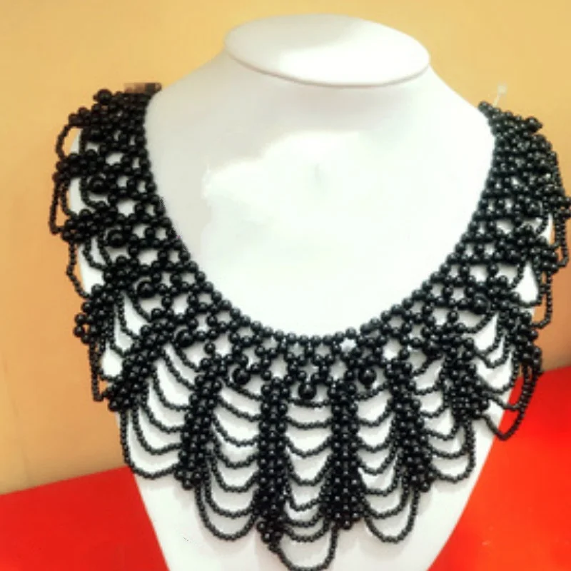 Collar de encaje con cuentas de perlas para mujer, cintas, joyería para ropa, vestido de novia - imagen 5