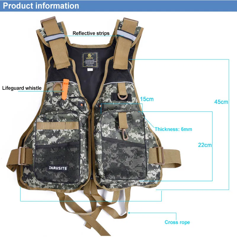 Chaleco salvavidas de camuflaje al aire libre, chaleco de flotabilidad, chaleco salvavidas de pesca con señuelo, traje de pesca con mosca, Chaleco de equipo de pesca - imagen 3