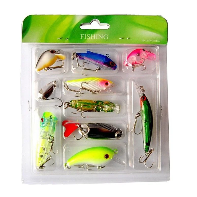 Kit de Señuelos de Pesca de 10 unids/bolsa, Minnow ,Crankbait, VIB de pesca en hielo, cuchara de plantilla de Metal Spinnerbait, juego de cebo de señuelo Wobbler para Lucio leurre peche en mer flottant surface dur - imagen 3