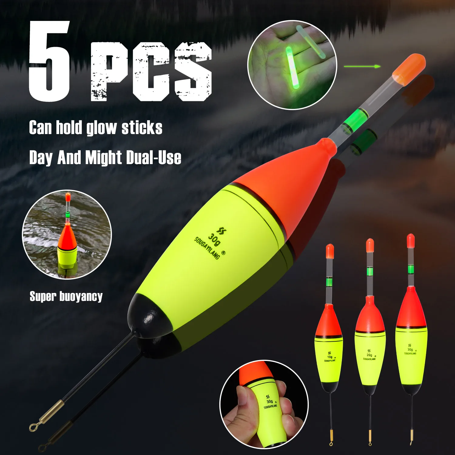 Sougayilang 5 unids/lote cebo flotante herramientas de pesca 10g 20g 30g flotador de pesca EVA cebo multifuncional flotador espuma flotadores de plástico señuelo