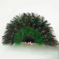 Abanico grande de plumas pavo real para danza y espectáculos