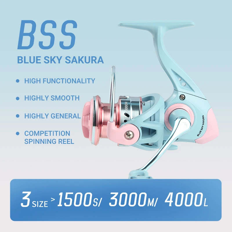 Carrete de pesca giratorio azul y rosa, 1500-4000, relación de engranaje 5,2: 1, arrastre máximo de 8kg, suave y sensible para fundición de larga distancia - imagen 2