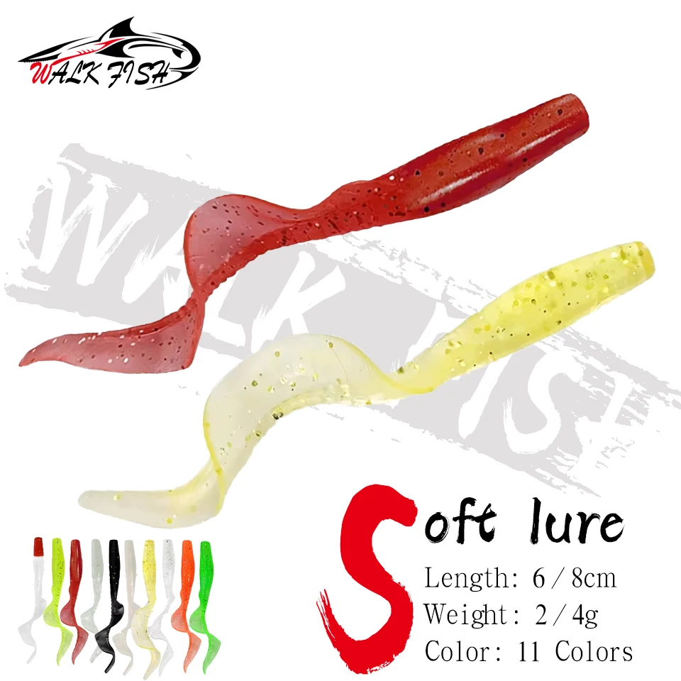 WALK FISH 10 Uds 6cm/8cm 2g/4g señuelo de pescado suave cebo gusanos señuelos de silicona artificiales Lucio señuelos de peces trucha de lubina de agua dulce