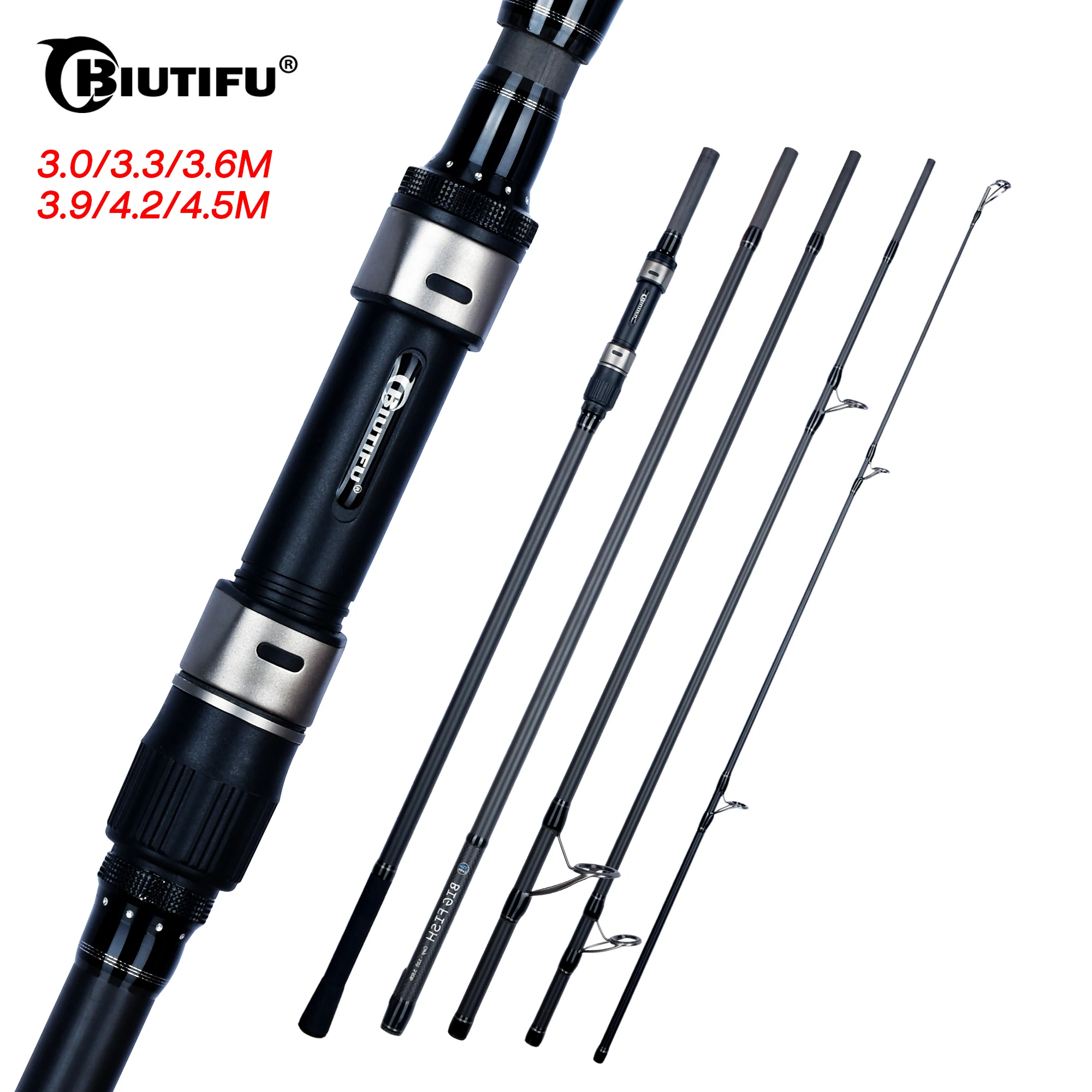 BIUTIFU BIGFISH cañas de pescar de carpa 4,5/4,2/3,9/3,6/3,3/3,0 m T800 lanzamiento de carbono 200g viaje Surfcasting Spinning caña dura y rápida