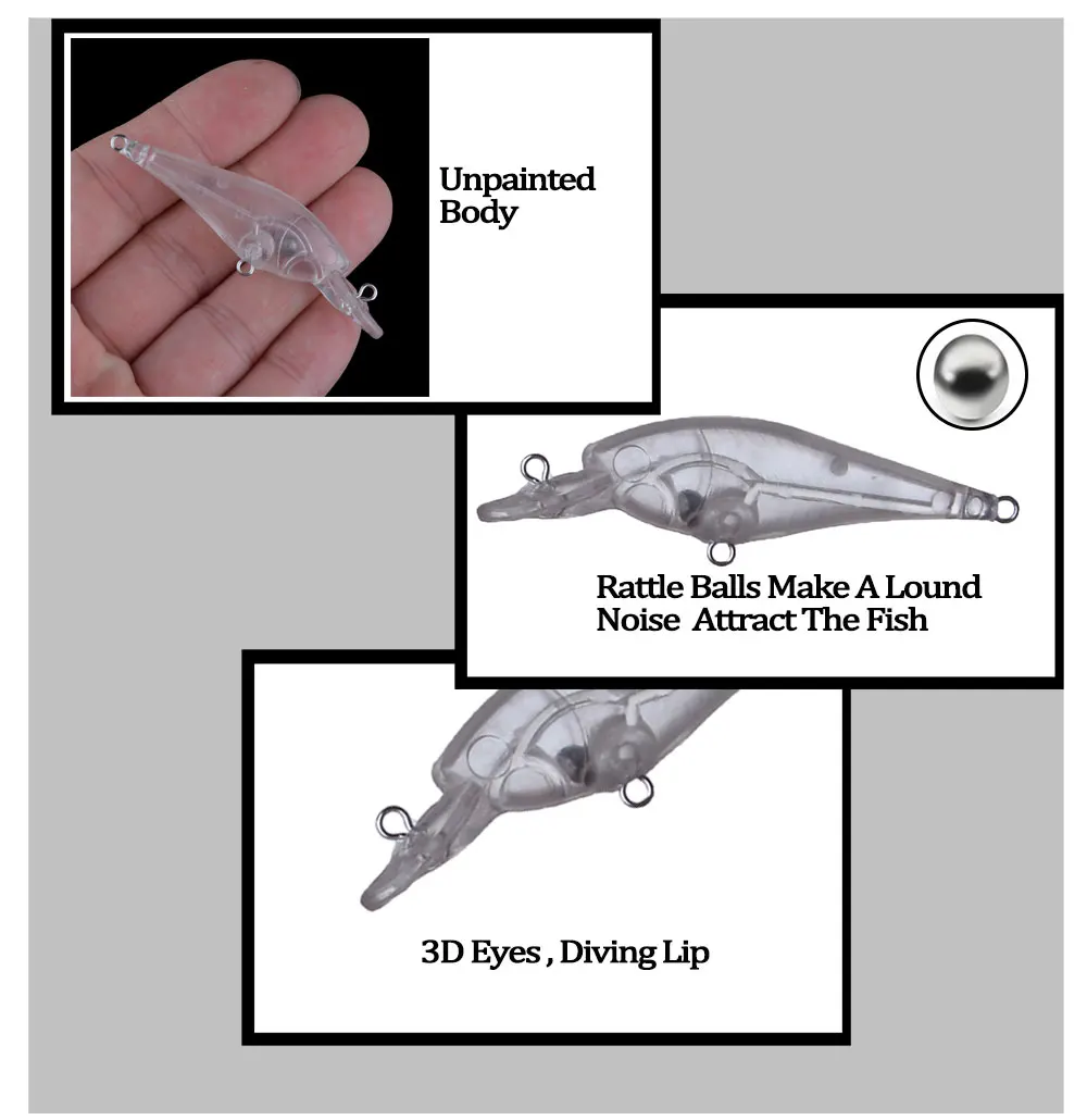 Chan'sHuang 20 piezas cebo en blanco sin pintar 65mm 3,5g sonajero flotante Mini Minnow DIY señuelo de pesca Artificial hecho a mano - imagen 5