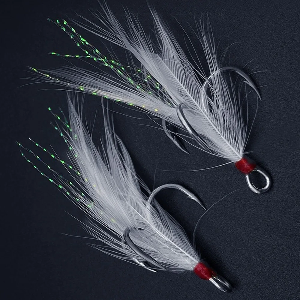 Anzuelos triples de plumas 1 # -10 # 15 Uds anzuelo de pescado ángulo con púas afilado acero alto en carbono níquel antioxidante señuelo aparejos de pesca anzuelo - imagen 4