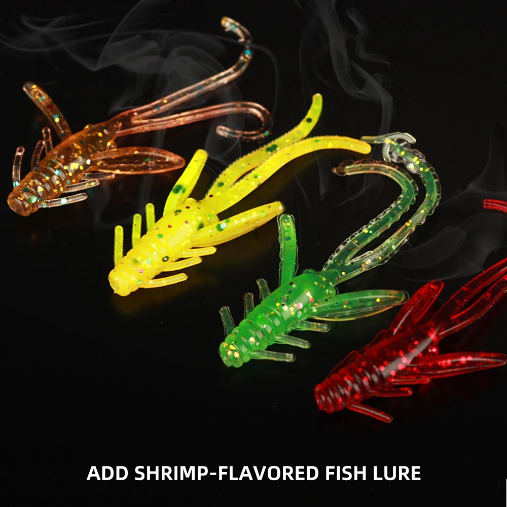 Señuelo de pesca de 30 uds, Señuelos de Pesca de DoliveCraw, cebo suave de Camarón, cebo suave de 60mm, gambas giratorias, Twintails, lubina de mar para carpa - imagen 4