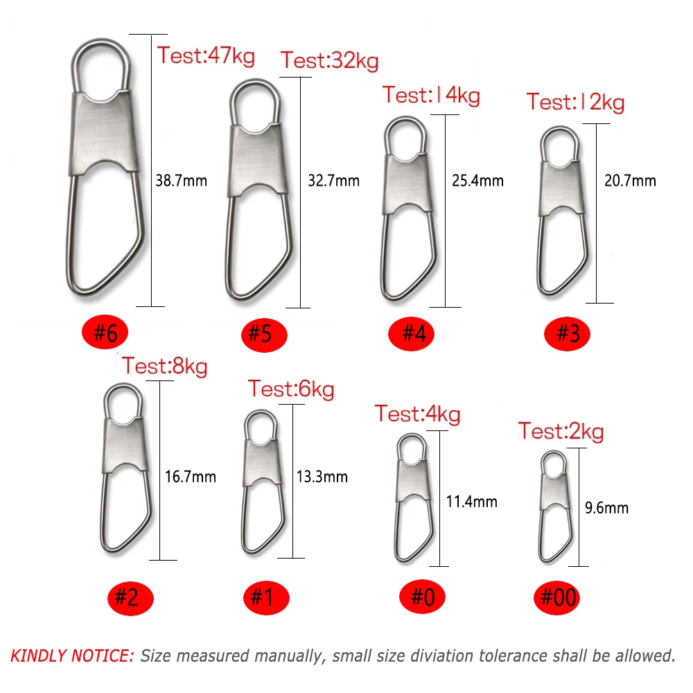Wifreo, 50 Uds., broches de seguridad de acero inoxidable de alto carbono, accesorio conector, Clip de señuelo, bloqueo a presión, accesorios de pesca, tamaño 00 #   A 6 # - imagen 2