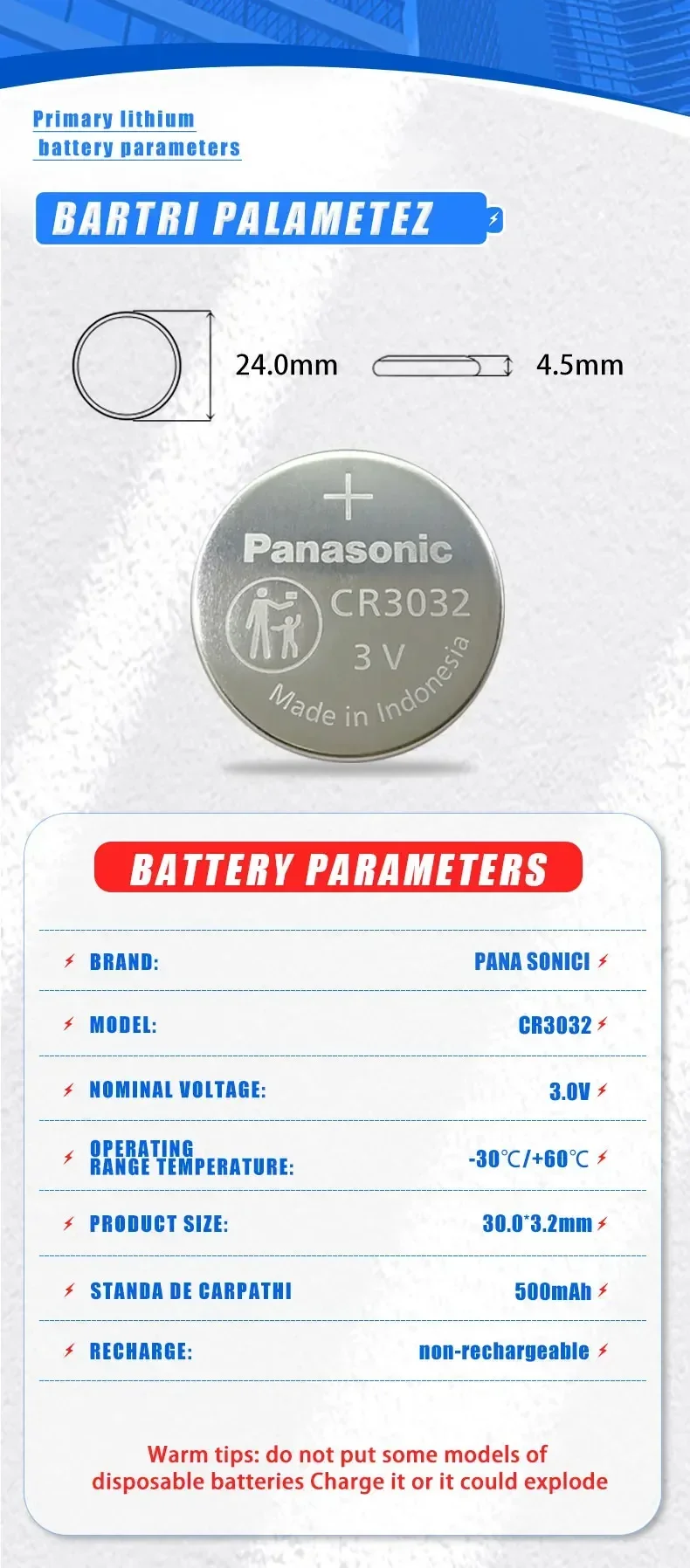 Pila botón Panasonic CR3032 3V para báscula de pesca - imagen 5
