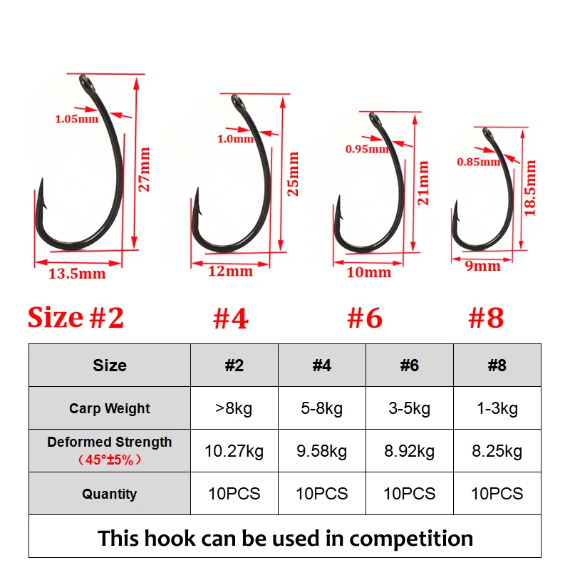Anzuelos de pesca de carpa superafilados, línea de carpa de acero de alto carbono, equipo de aparejos de pesca de cebo para la carpa, 10 unids/lote por caja - imagen 3