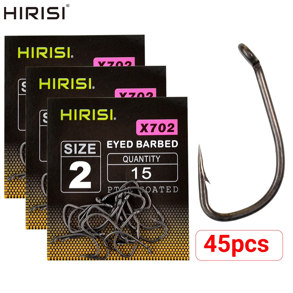 Hirisi 45 Uds anzuelos de pesca de carpa recubiertos de PTFE, anzuelos de púas de acero rico en carbono X702, anzuelos Extra afilados a prueba de corrosión - imagen 4