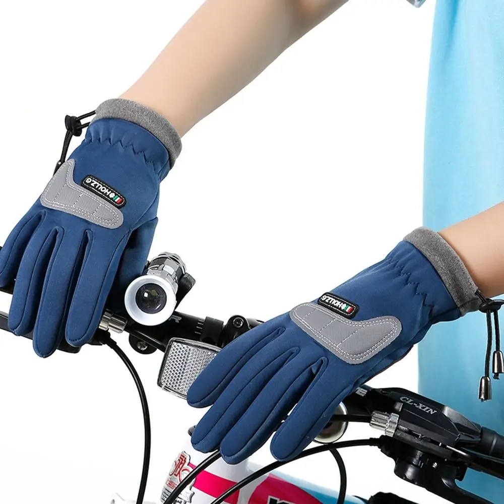Guantes de ciclismo con cordón para niños, guantes con forro polar para mantener el calor, guantes para jugar al aire libre, guantes antideslizantes gruesos de estilo Otoño Invierno - imagen 2