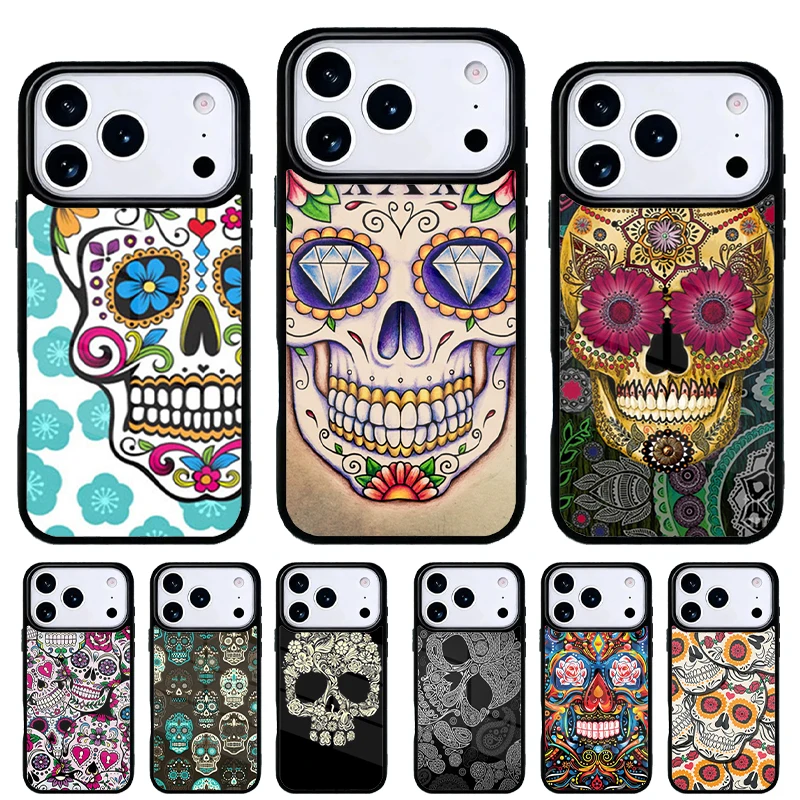 Funda iPhone con calavera mexicana y flores – carcasa trasera