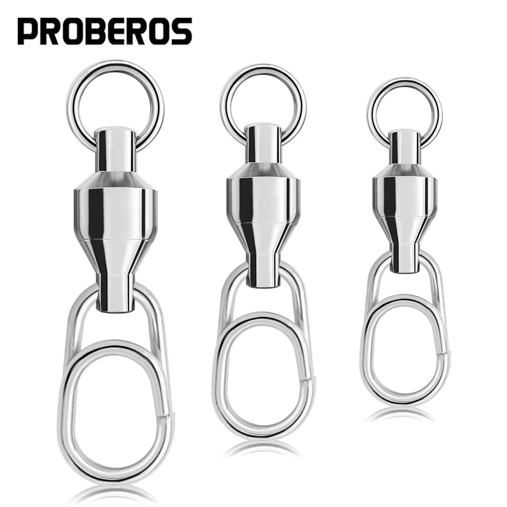 Conector de pesca giratorio de acero inoxidable, rodamiento de bolas, Clip rápido, aparejos de conector de señuelo de pesca, 10 Uds.
