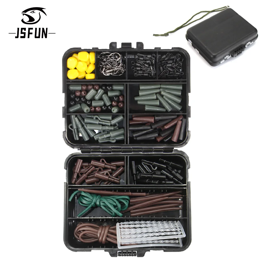 Kit de aparejos terminales de pesca de carpa, 272 Uds., cuentas giratorias a presión, mangas antienredos, conector de punta, posicionador de tubo, anzuelos de carpa con caja