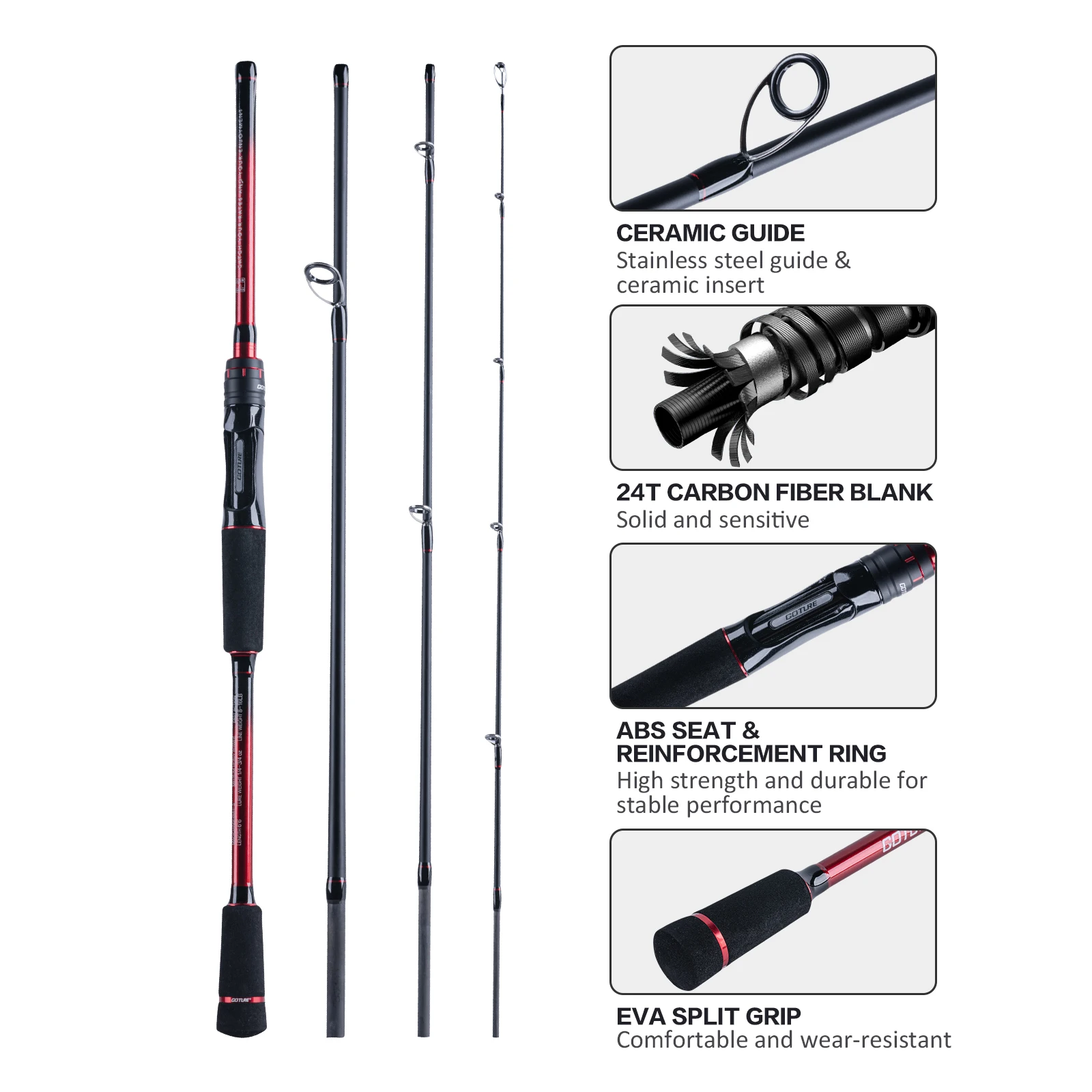 Caña Spinning Goture 24T – Portátil 4 piezas para agua salada - imagen 4