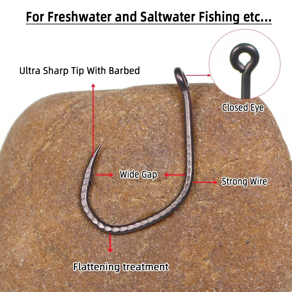 Wifreo 40 piezas # 1/0 # 2/0 # Anzuelo loco con púas 3/0, alambre fuerte de espacio ancho, anzuelo de pesca de agua dulce y salada, aparejos de pesca de trucha y lubina - imagen 3