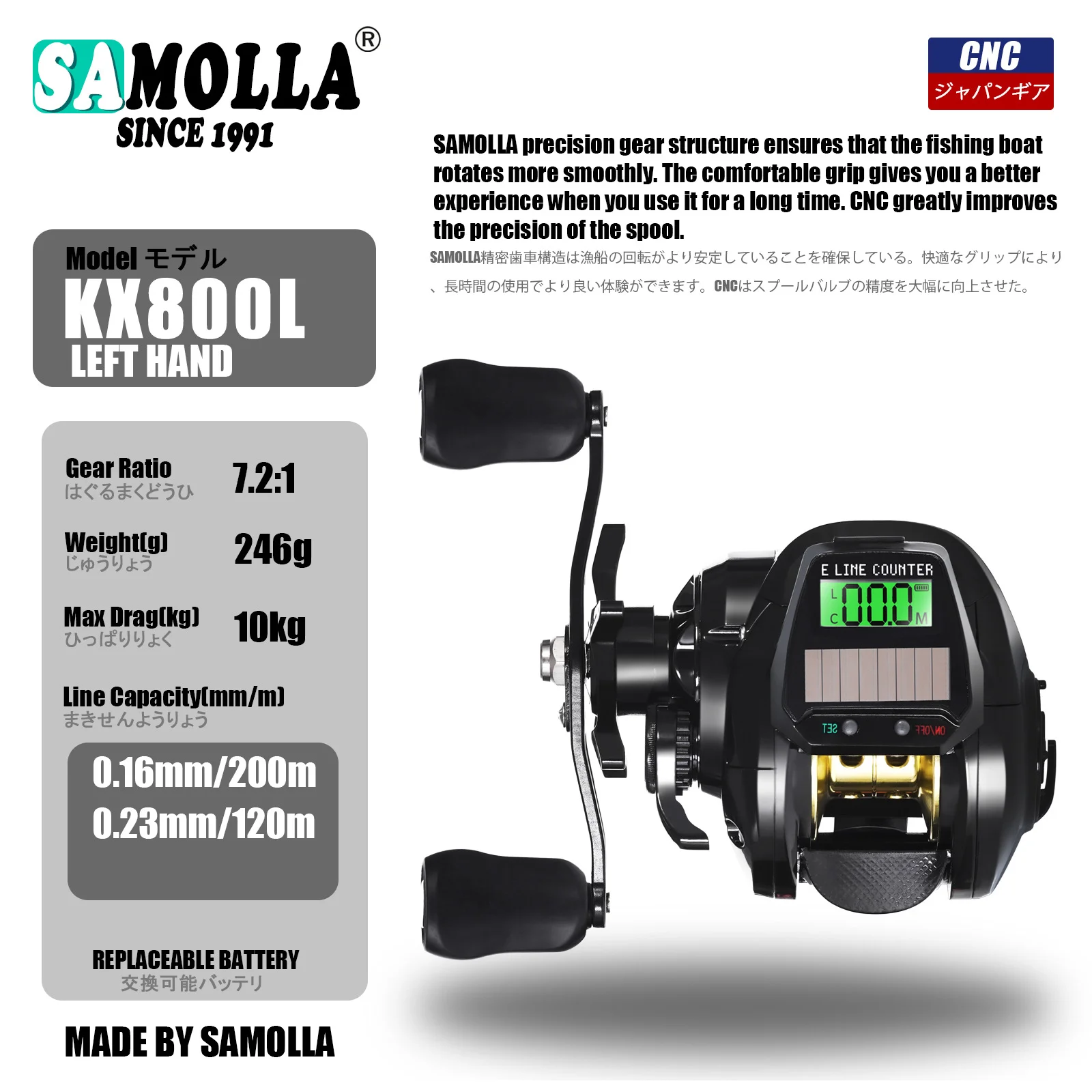 Carrete de fundición de cebo eléctrico, carrete de pesca ultraligero KX800, arrastre de 10KG, carrete CNC, rueda de conteo eléctrico, carrete de mar, carrete de pesca - imagen 5