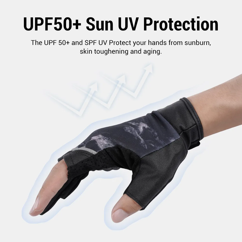 Noeby guantes de pesca de medio dedo UPF50 + protección solar UV de secado rápido antideslizante ultrafino para kayak al aire libre guantes para deportes de pesca - imagen 3
