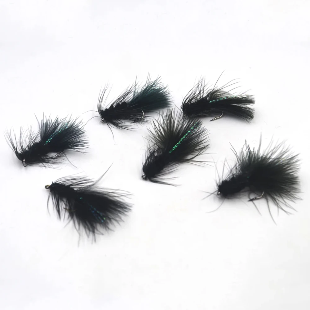 Woolly Bugger Negro MNFT – Flashabou Crystal Flash para lubina - imagen 3