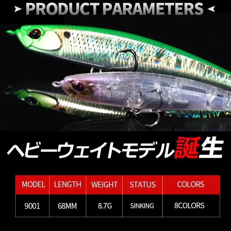 Señuelo de pesca de palo pesado, lápiz de gravedad que se hunde, 68Mm, 8,7G, cebos duros de calidad, acción profesional - imagen 2