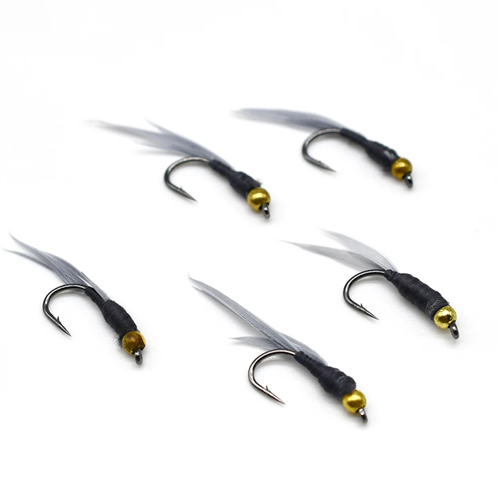MNFT 10 unidades/paquete 9 #   Beadhead cuerpo negro ninfa mosca trucha cebos de pesca con mosca señuelos - imagen 3