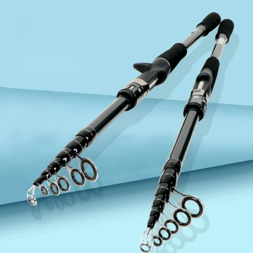 Caña de pesca compacta y versátil para aventuras de pesca