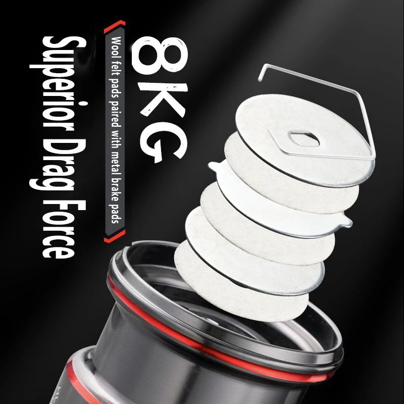 Carrete giratorio Mavllos Flamingos Bass, arrastre de 8KG, relación de velocidad 5,2: 1, carrete ligero poco profundo, doble brazo basculante, carrete de pesca de carpa - imagen 5