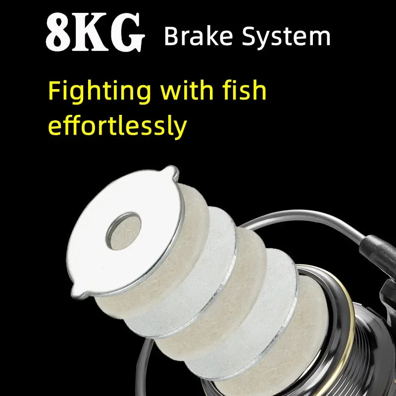 Mavllos-carrete de pesca de carpa, accesorio para pescar lubina, poco profunda, freno de fuerza, relación de 8kg, mango de goma 5,2: 1, carrete giratorio para trucha - imagen 3
