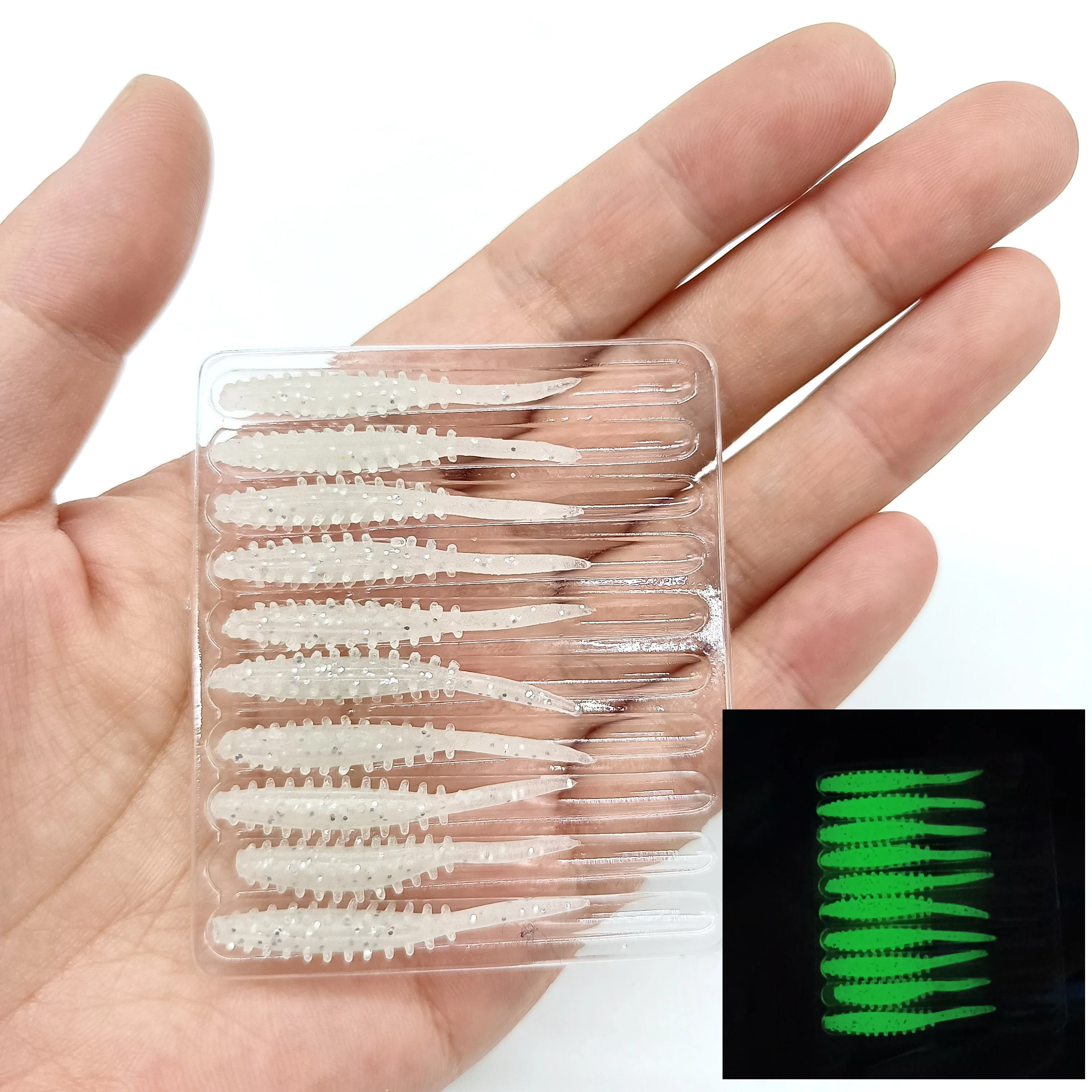 Estas piezas de cebo están diseñadas para una pesca efectiva con una característica única de brillo en la oscuridad para la pesca nocturna