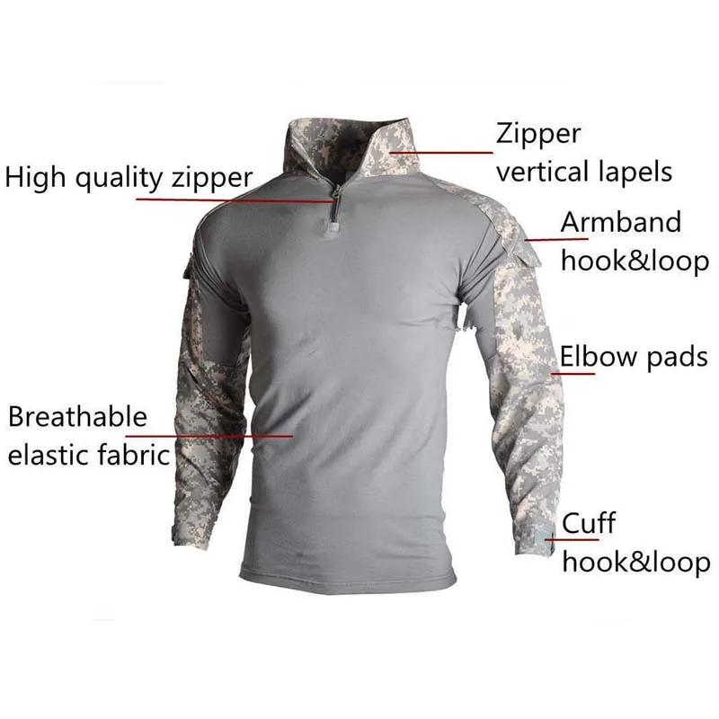 Trajes tácticos para hombre, uniforme de camuflaje, ropa para exteriores, resistente al desgaste, traje de caza Airsoft, camisa de combate + pantalones Cargo + 4 almohadillas - imagen 3