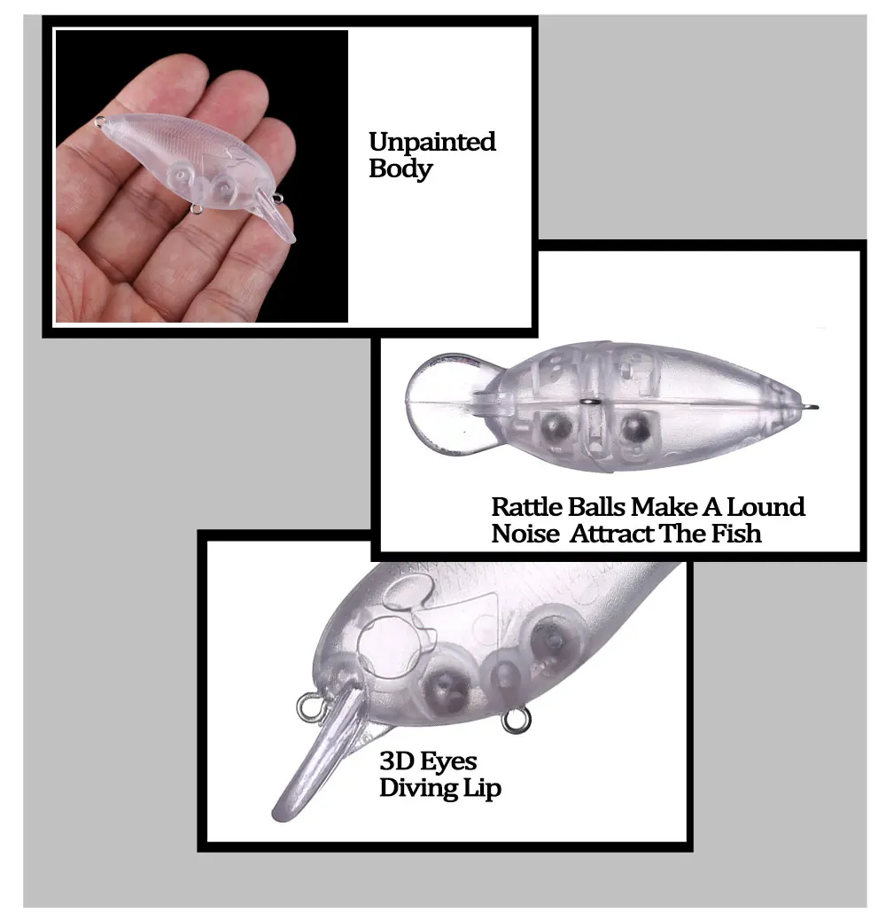 Chan'sHuang 20 piezas cebo en blanco sin pintar 6cm 6g Crankbait de buceo poco profundo DIY Señuelos de pesca artificiales - imagen 4