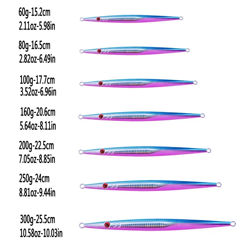 5 pzas/lote plantillas de Metal juego de Señuelos de Pesca de aguas profundas 60g 80g-300g tira larga pescado de dibujo rápido hundimiento rápido señuelo de pesca de vibración lenta - imagen 4