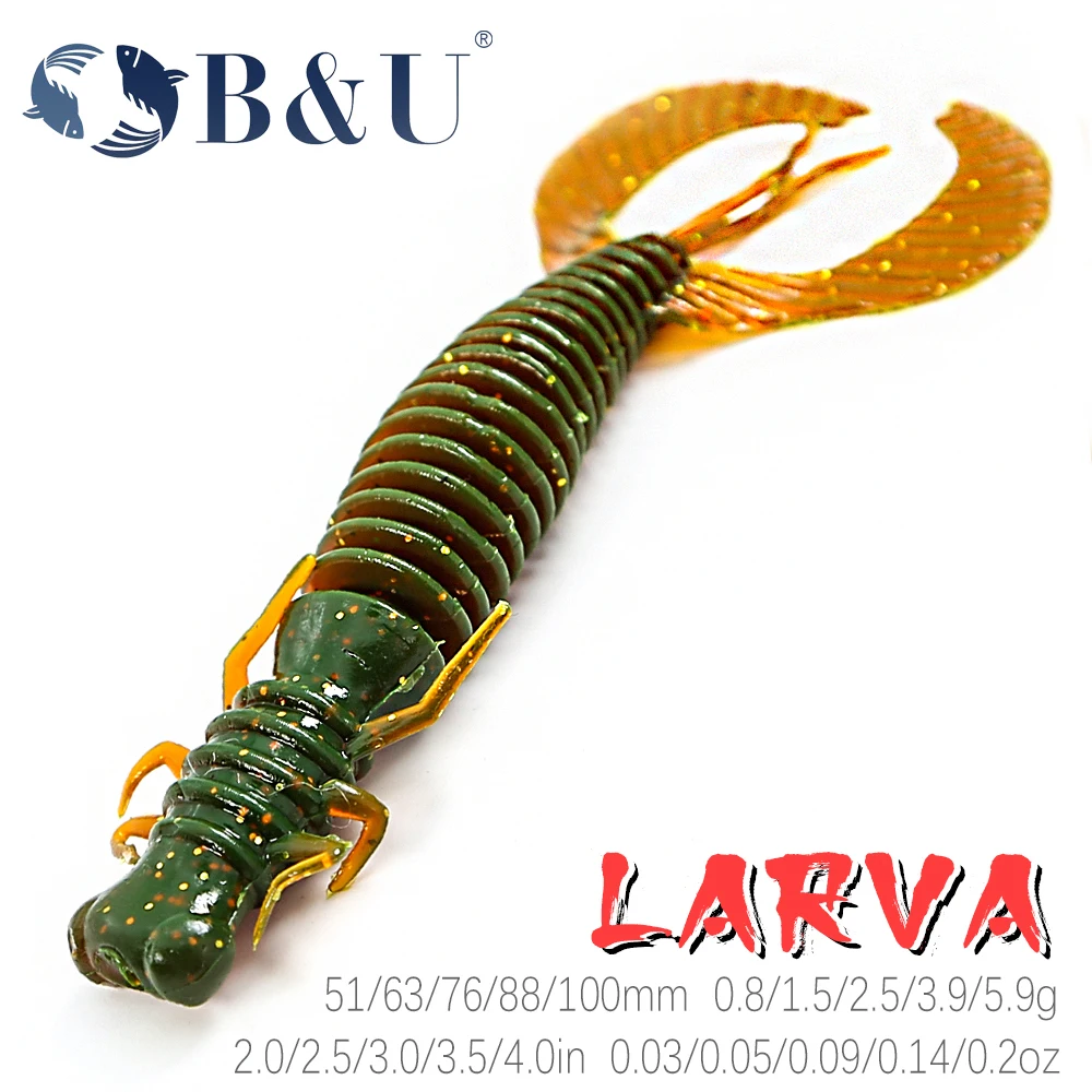 B & U Larva Señuelos de pesca blandos señuelos artificiales Wobblers de silicona para Lucio Swimbait Jigging cebos de plástico gusano