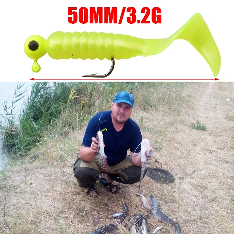 7 Uds Jig Wobblers gusano de silicona cebo suave 5cm 3,2g con anzuelo atractivo para Lucio carpa aparejos de pesca artificiales - imagen 2