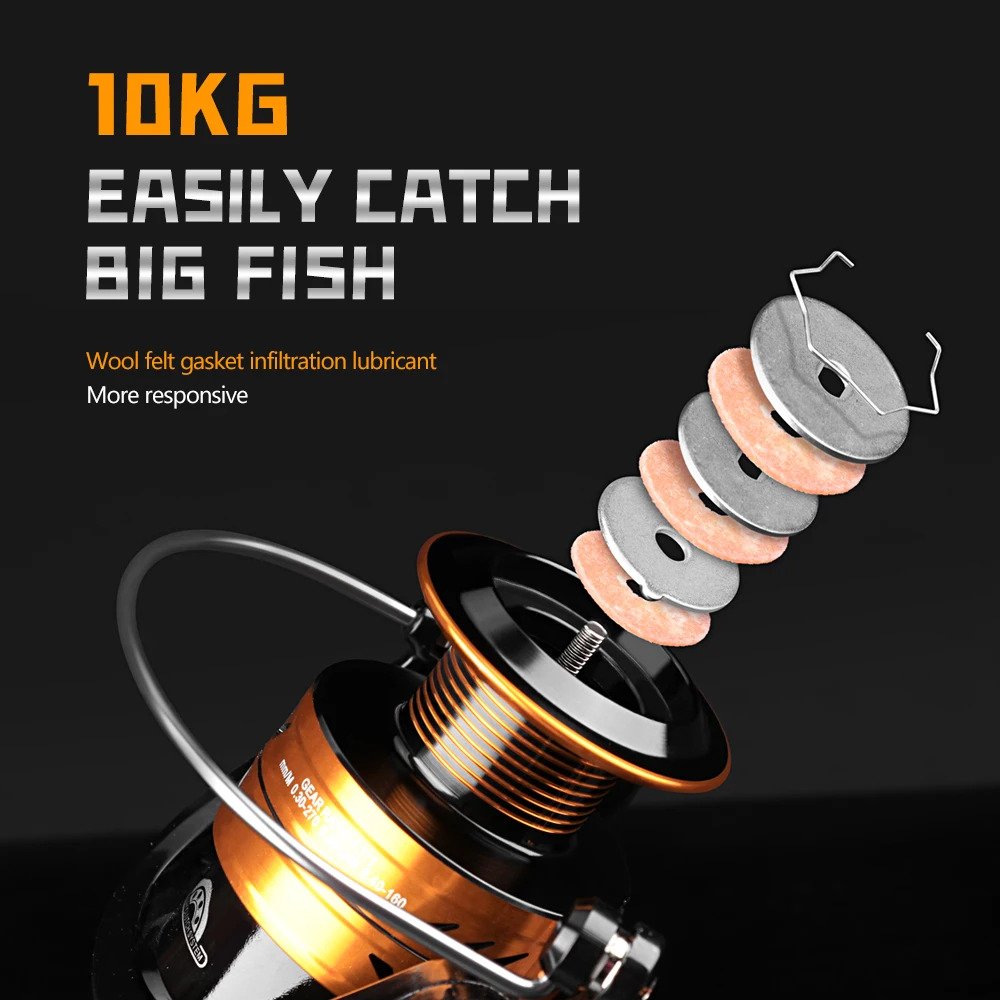 JOSBY-carrete de Pesca serie AS 1000-7000, carrete de Metal inoxidable, duradero, reforzado, 10kg de arrastre máximo, rueda giratoria, Pesca - imagen 5
