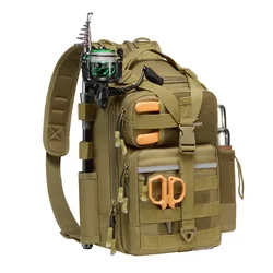 BASSDASH Mochila bandolera de pesca con portacañas integrado