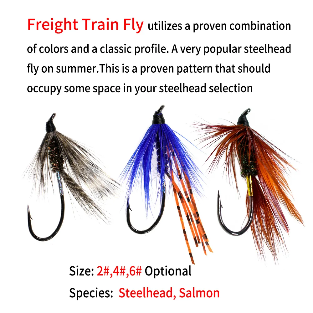 Bimoo 6 piezas # 2 # 4 # 6 trenzas de carga volar serpentinas clásicas salmón Steelhead señuelo de pesca cebo azul rojo oscuro gris - imagen 2