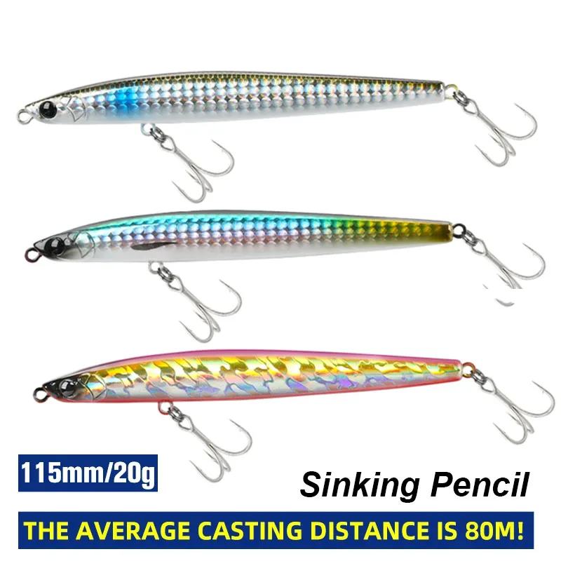 TSURINOYA Max 80m de fundición larga lápiz de hundimiento delgado GRIFFIN 115mm 20g 115S peso de tungsteno señuelo de pesca de agua salada modelo de cebo duro - imagen 2